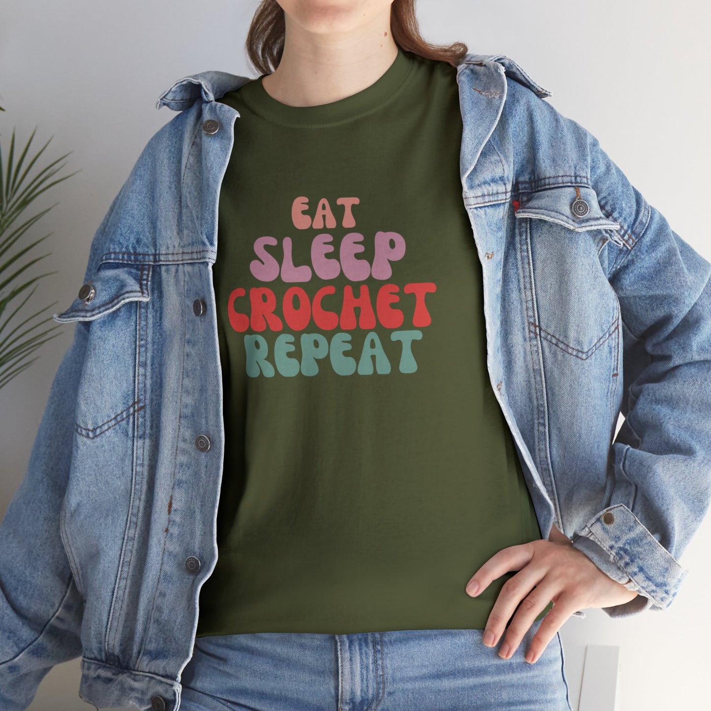 Eat Sleep Crochet Repeat - Unisex Heavy Cotton Tee
