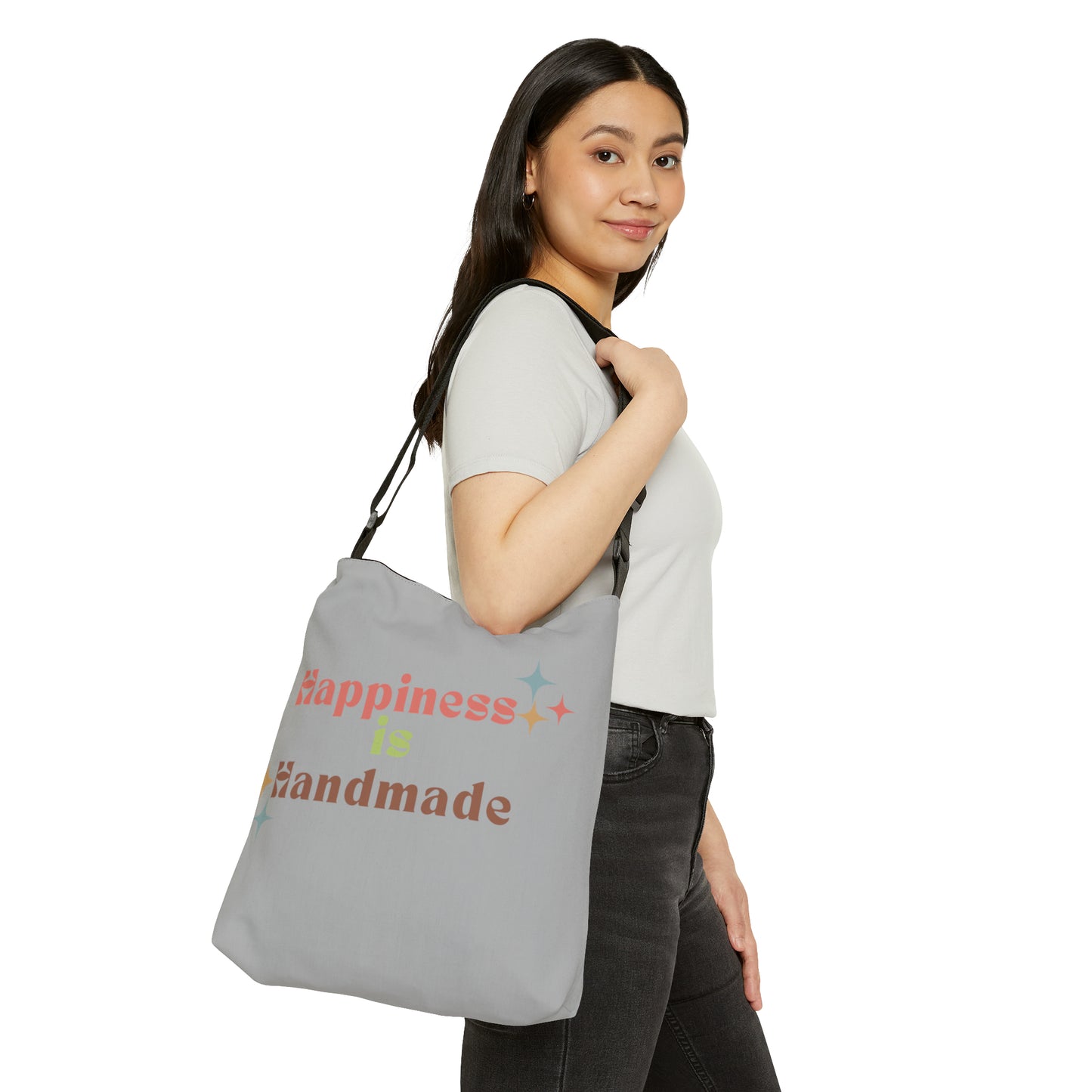 HAPPINESS IS HANDMADE - Adjustable Tote Bag (AOP)